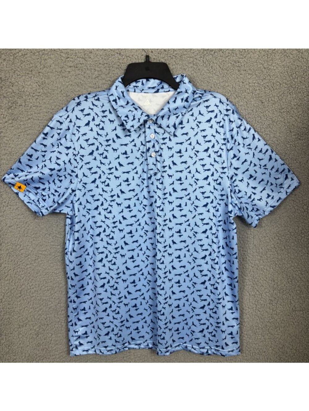 Mens Light Blue Dog Pattern Polo Shirt Short Sleeve Size Medium New Without Tag
